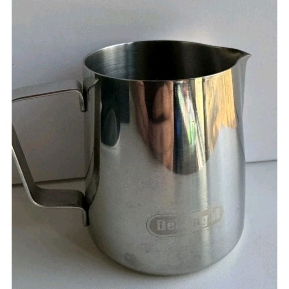DeLonghi Stainless Steel Milk Frothing  Jug 12 oz Espresso Cup W/ Handle & Spout